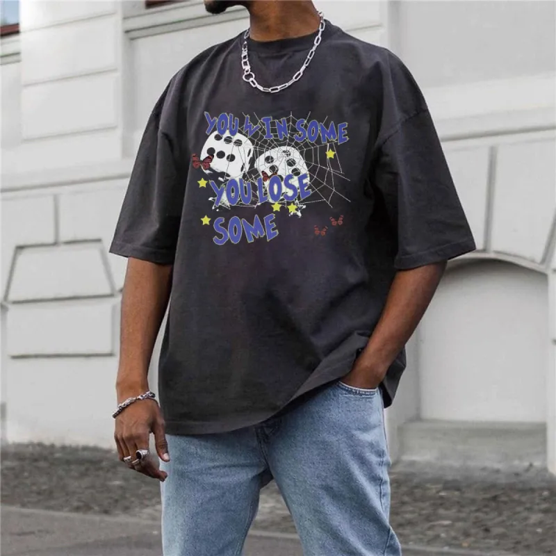 Dice Graphic Print Casual Loose Men's Short Sleeve T-Shirt sold by Shopnova