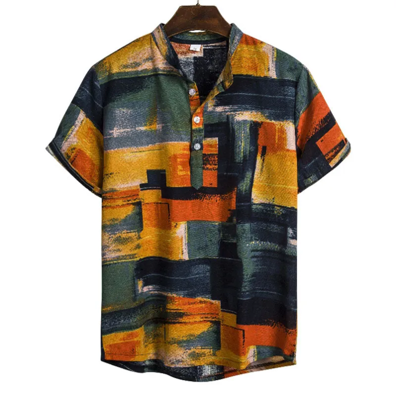 Cotton And Linen Printed Pocket Button-down Shirt sold by Shopnova
