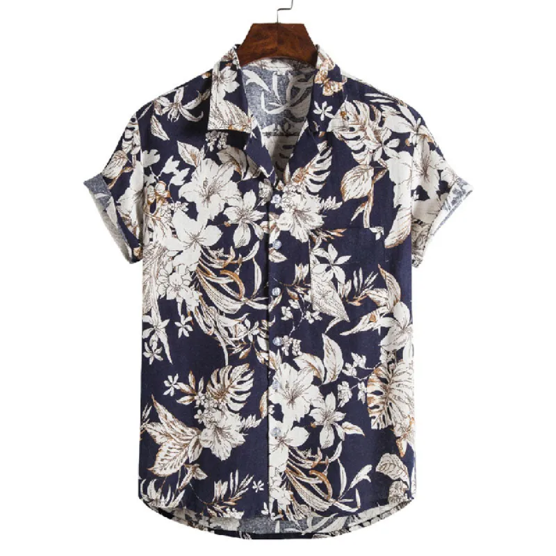 Cotton And Linen Printed Pocket Button-down Shirt sold by Shopnova