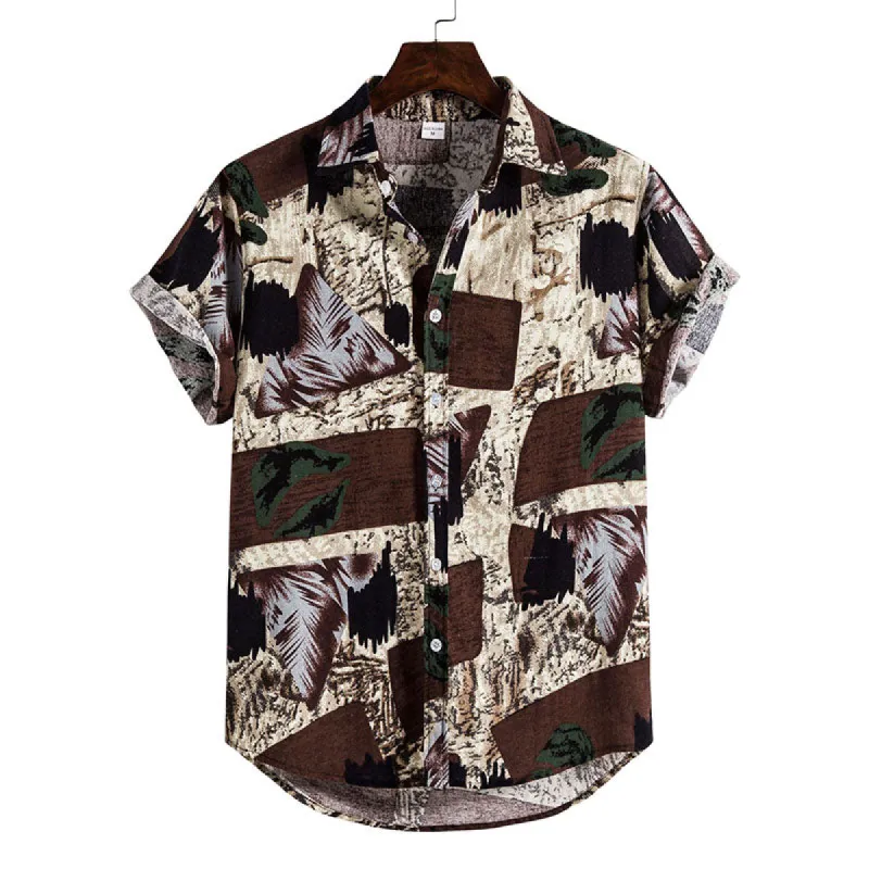 Cotton And Linen Printed Pocket Button-down Shirt sold by Shopnova