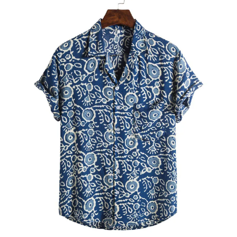 Cotton And Linen Printed Pocket Button-down Shirt sold by Shopnova