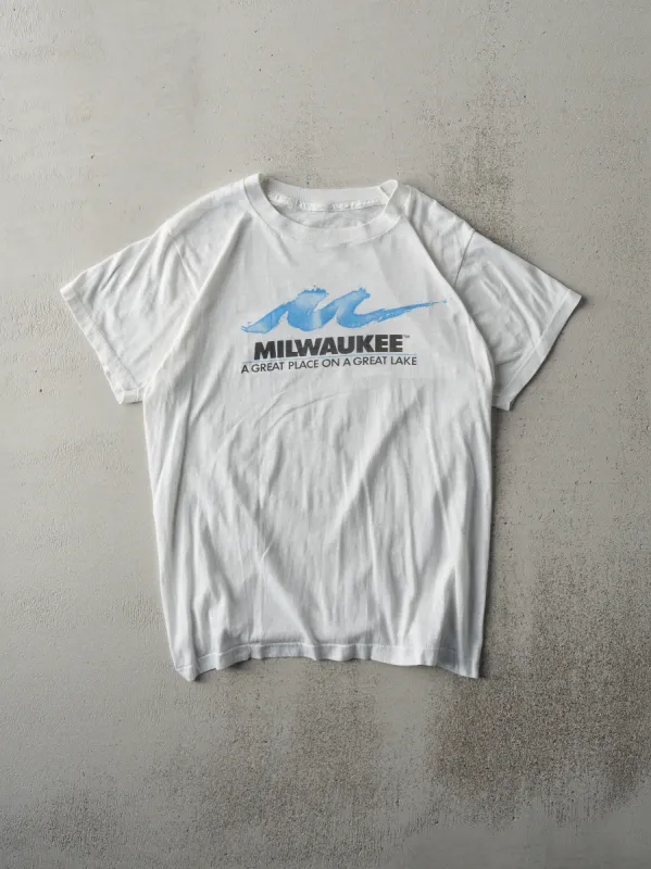 Vintage 90s White Milwaukee Single Stitch Tee (S) sold by Rebalance Vintage