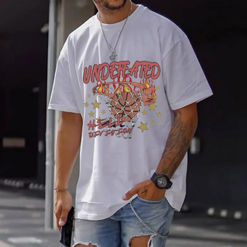 Basketball Graphic Print Casual Loose Men's Short Sleeve T-Shirt sold by Shopnova
