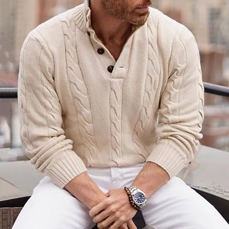 Men's Jacquard Stand Collar Plain Knitted Sweater sold by Shopnova