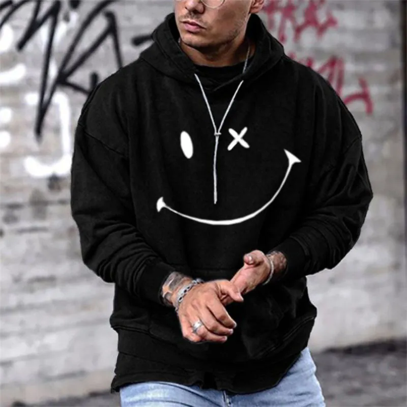 Smile Print Men's Fleece Hoodie Black 320g sold by Shopnova