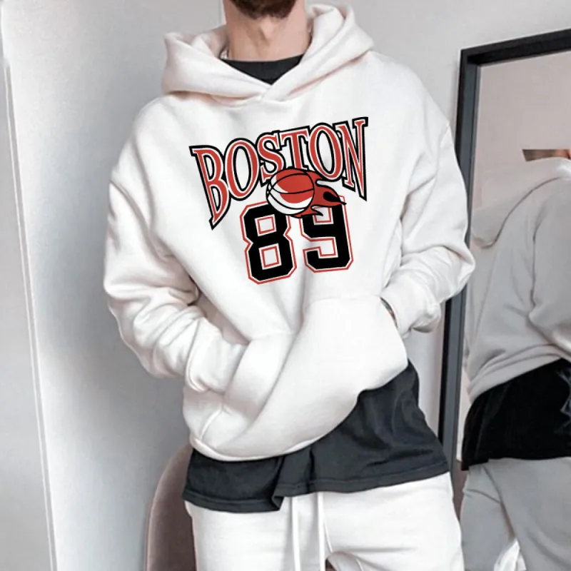 Alphabet graphic print casual men's hooded sweatshirt sold by Shopnova