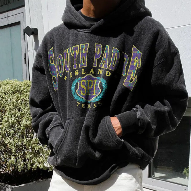 South Pardre Island Graphic Print Men's Fleece Hoodie Black 320g sold by Shopnova