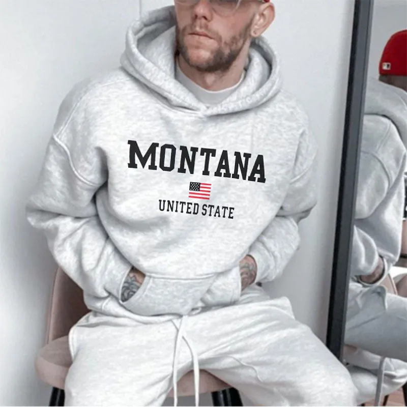 Montana Alphabet Print Men's Fleece Hoodie Grey 320g sold by Shopnova