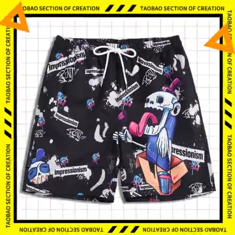Men's beach pants loose casual cartoon printed shorts sold by Shopnova