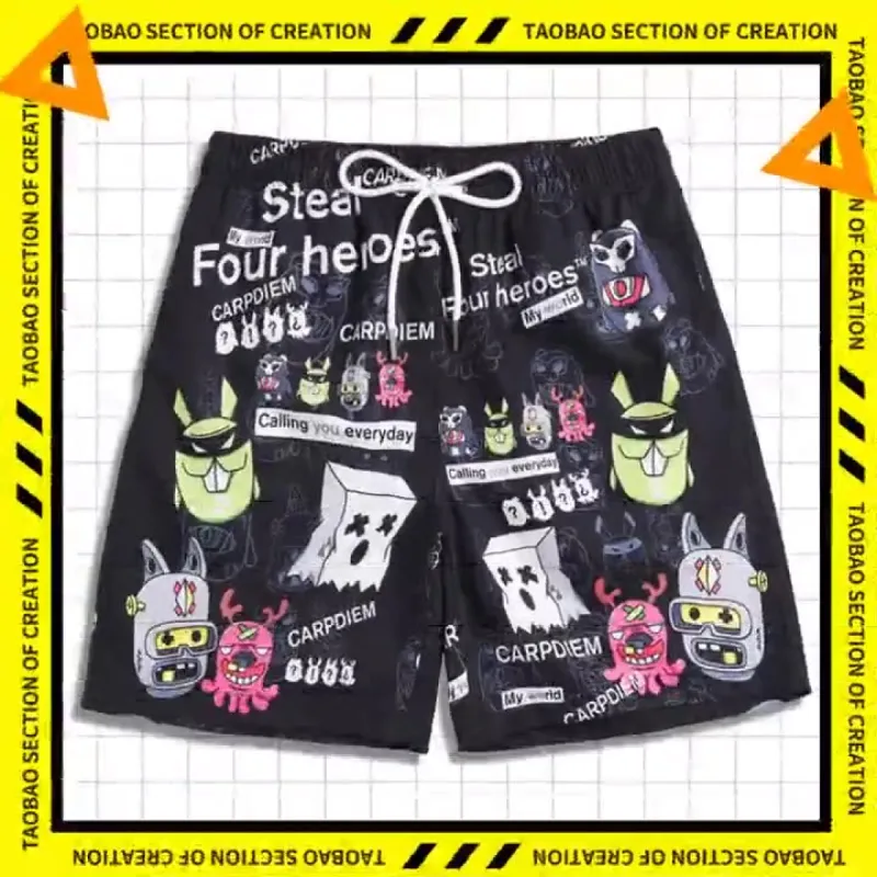 Men's beach pants loose casual cartoon printed shorts sold by Shopnova