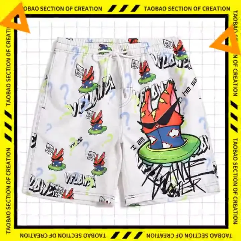 Men's beach pants loose casual cartoon printed shorts sold by Shopnova