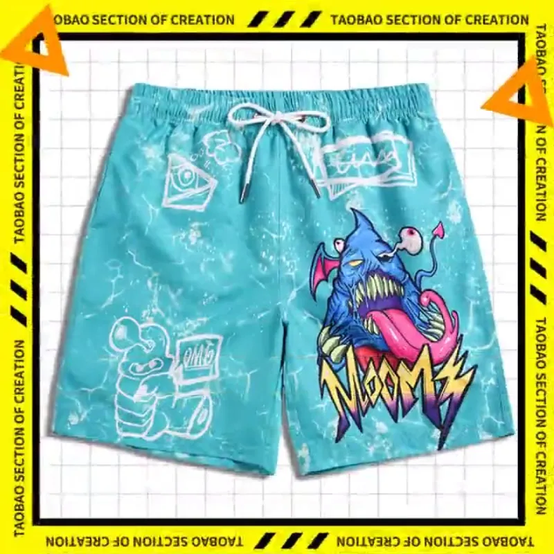 Men's beach pants loose casual cartoon printed shorts sold by Shopnova