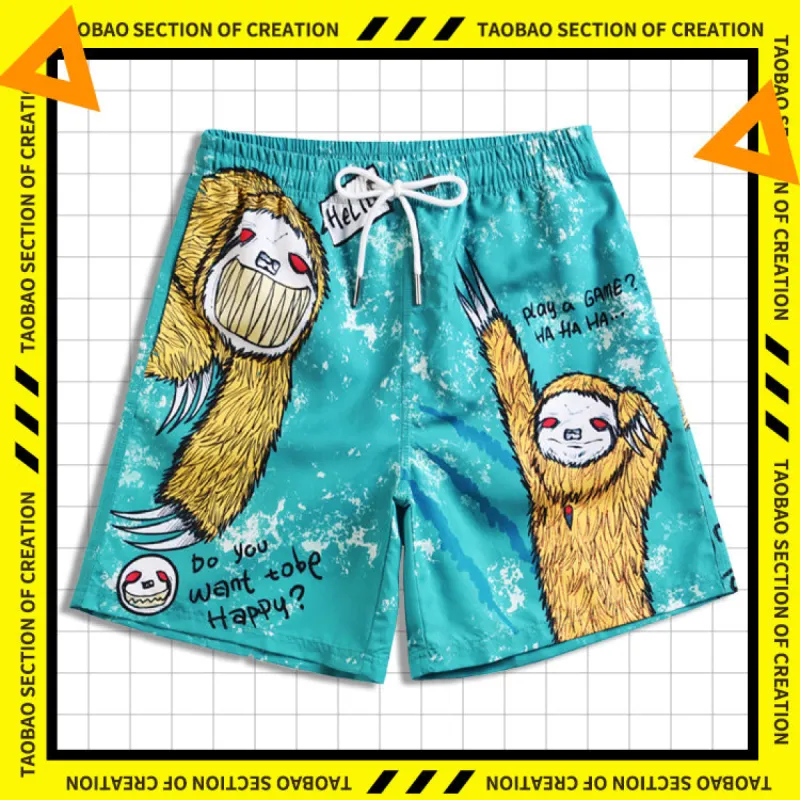 Men's beach pants loose casual cartoon printed shorts sold by Shopnova