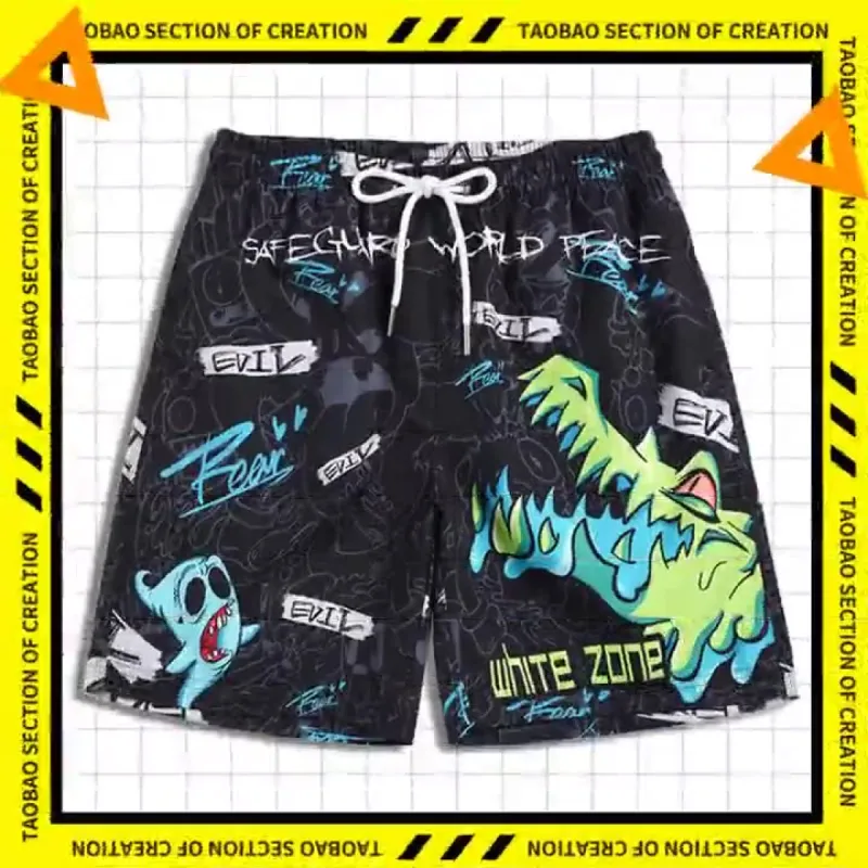 Men's beach pants loose casual cartoon printed shorts sold by Shopnova