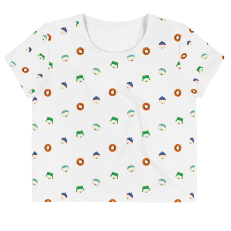 South Park Character Faces Women's All-Over Print Crop T-Shirt sold by South Park Shop