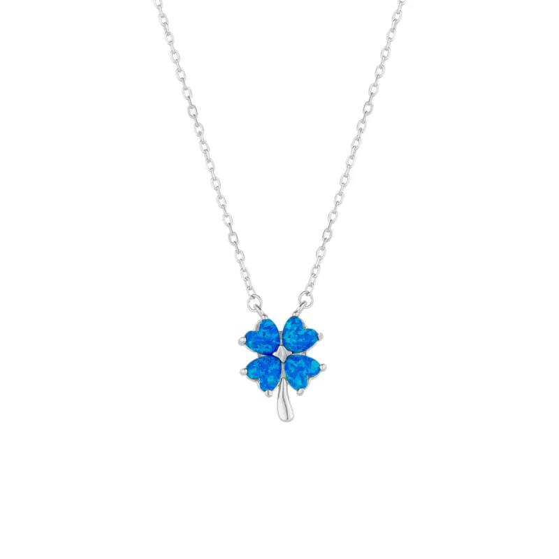 Blue Opal Four Leaf Clover Sterling Silver Necklace sold by Spero London