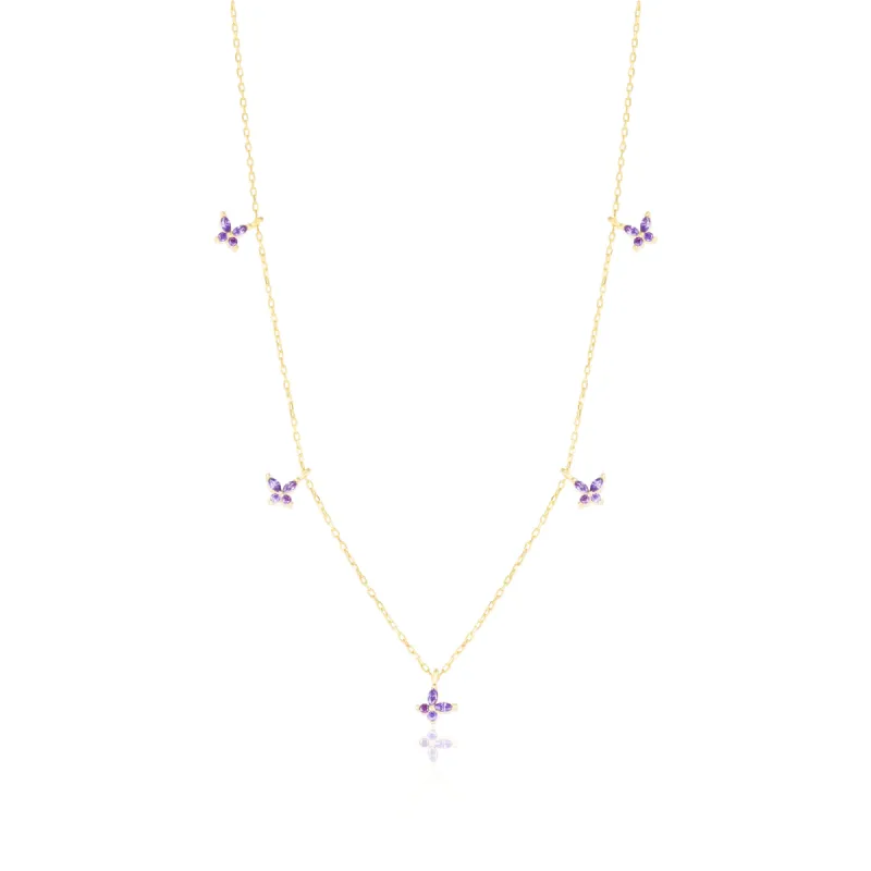 Gold Plated Purple Butterfly Sterling Silver Necklace sold by Spero London