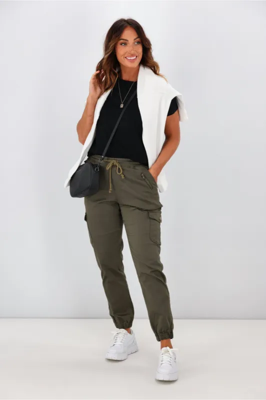 Wakee Denim Lucy Cargo Jean Khaki sold by Shine On
