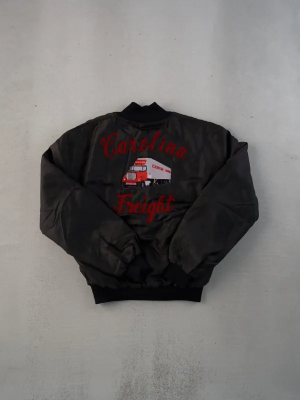 Vintage 90s Black Satin Dawn Carolina Trucker Bomber Jacket (M) sold by Rebalance Vintage