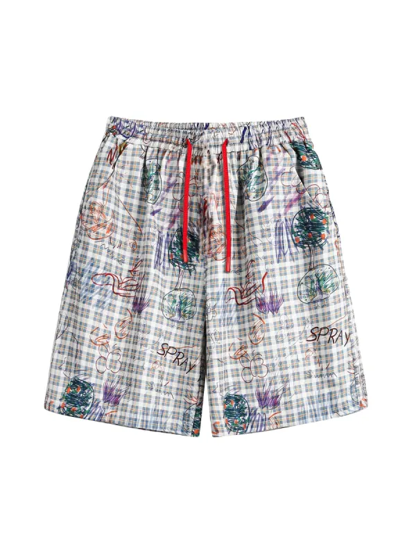 Thesupermade Retro Plaid Graffiti Letters Hip-Hop Shorts sold by Thesupermade