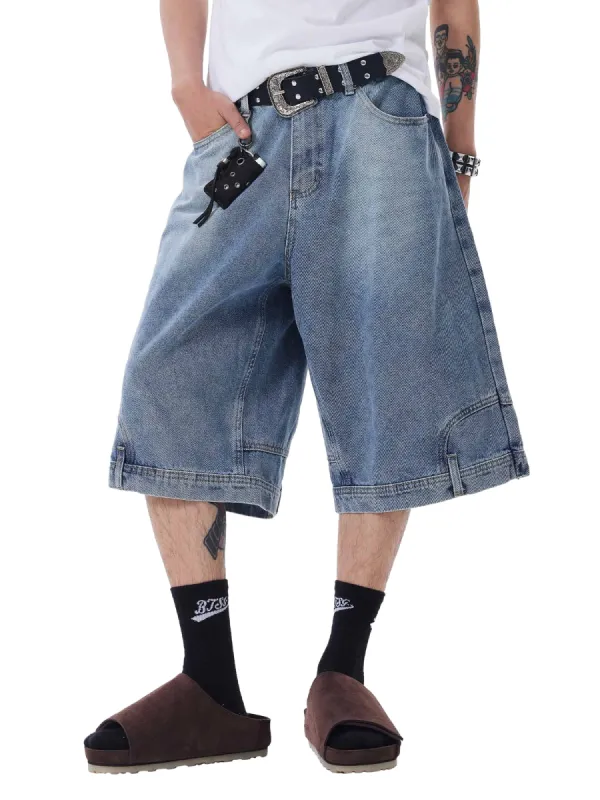 Retro Reverse Design Washed Denim Jorts - 2080 sold by Thesupermade