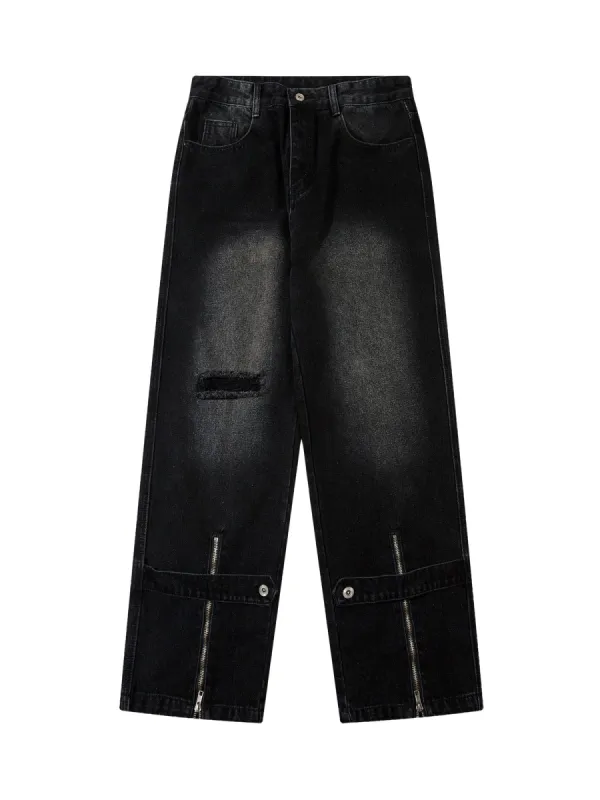 Thesupermade Street Zipper Design Washed Jeans sold by Thesupermade