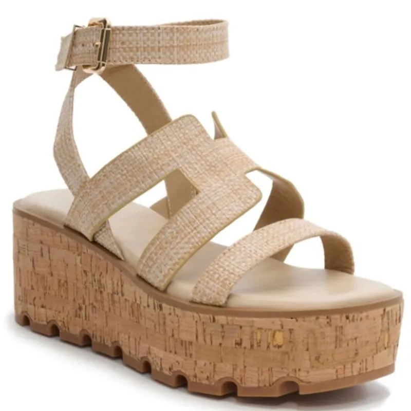Beige Raffia Cork Platform Sandals sold by The Dogwood Boutique