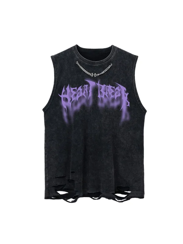 ThesupermadeVintage Metallic Phantom Letter Distressed Washed Vest - 2060 sold by Thesupermade