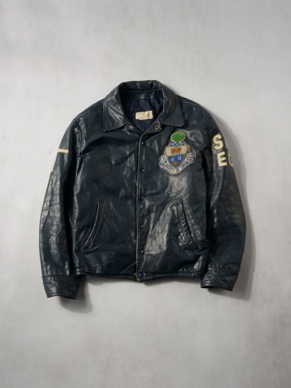 Vintage 60s Black University Of Toronto Leather Varsity