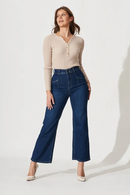 Margaret High Rise Wide Leg Jean In Dark Blue Denim sold by St Frock