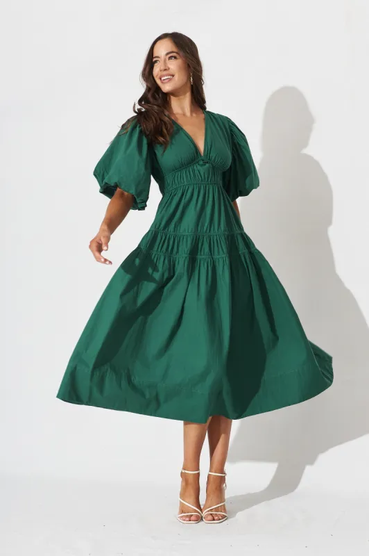 Amalie Midi Dress In Green Cotton sold by St Frock
