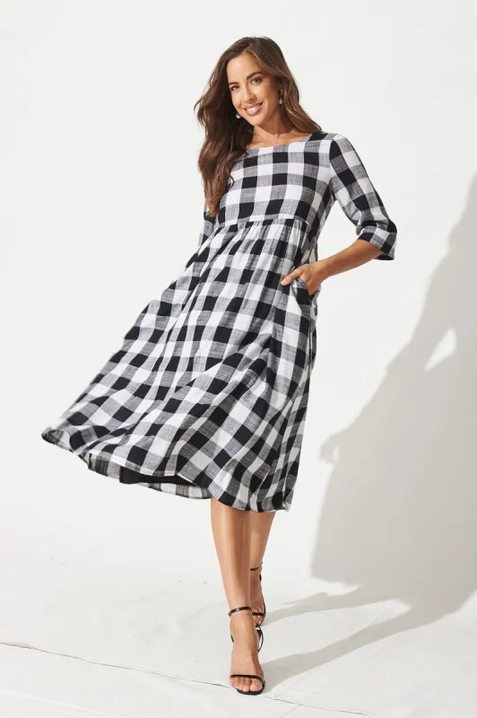 Zara Midi Smock Dress In Black With White Gingham sold by St Frock