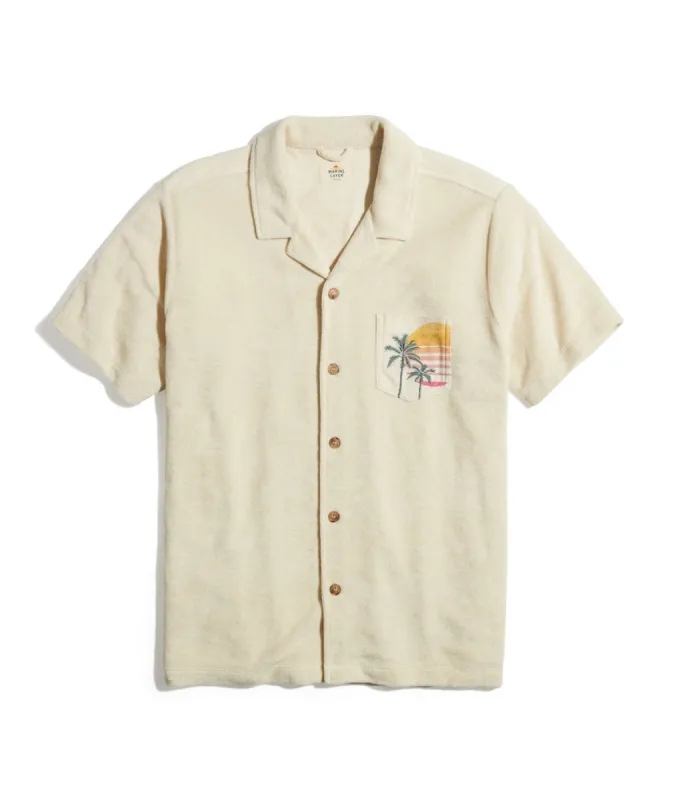 Short Sleeve Terry Out Resort Shirt in Creme Brulee Print sold by Marine Layer