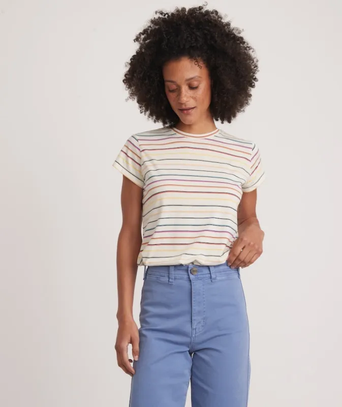 Swing Crew Tee in Rainbow Stripe sold by Marine Layer