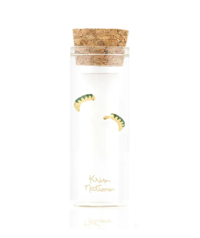 Kris Nations Pave Huggie Hoop Earrings in Emerald/Gold sold by Marine Layer