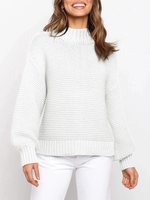 Womens Knit Sweaters Fall Slouchy Chunky Lantern Sleeve Solid Color Pullover Jumper sold by Tinstree