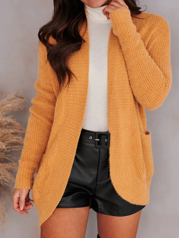 Womens Cardigans Open Front Long Sleeve Fuzzy Knit Sweater Coats With Pockets sold by Tinstree