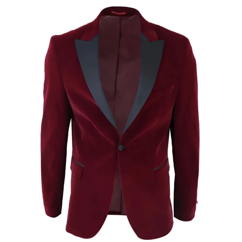 Men's Wine Velvet Tux Blazer Satin Lapels Dinner Wedding Prom Black Tie sold by Tru Clothing