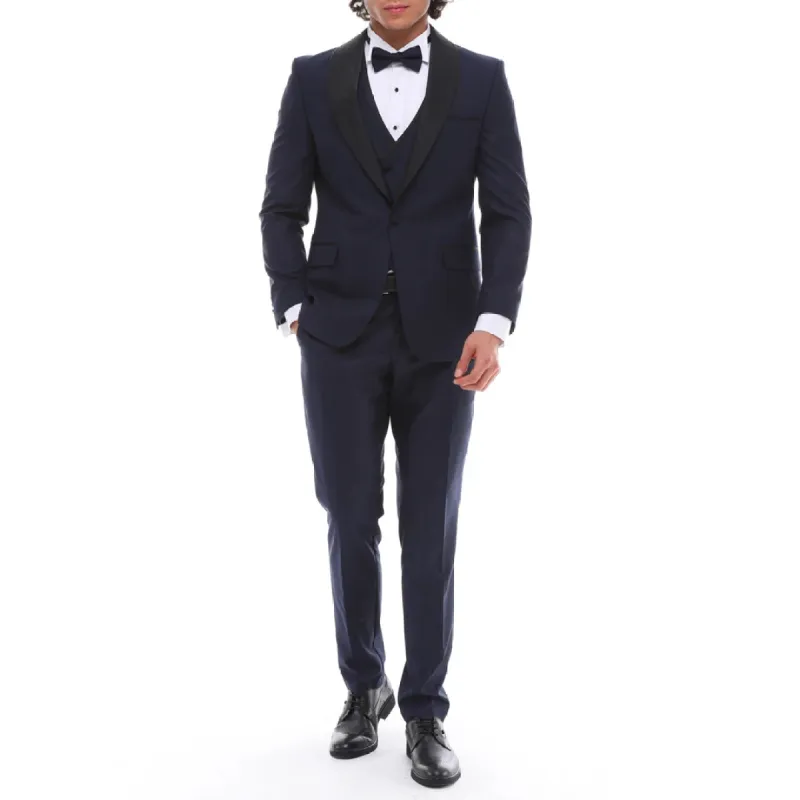 SP2303 - Men's 3 Piece Dinner Suit Double Breasted Waistcoat Shawl Round Lapel Navy sold by Tru Clothing