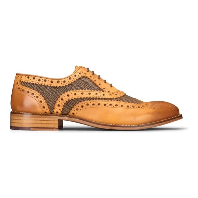 Mens Tan Tweed Olive Leather Gatsby Shoes Vintage Wedding Office Classic sold by Tru Clothing