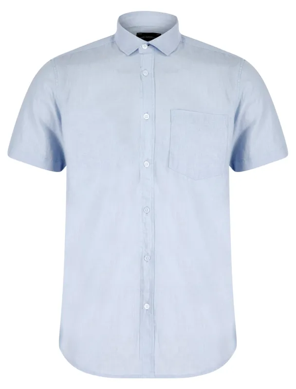 Bertrand Classic Collar Short Sleeve Cotton Linen Shirt in Soft Blue - Tokyo Laundry sold by Tokyo Laundry