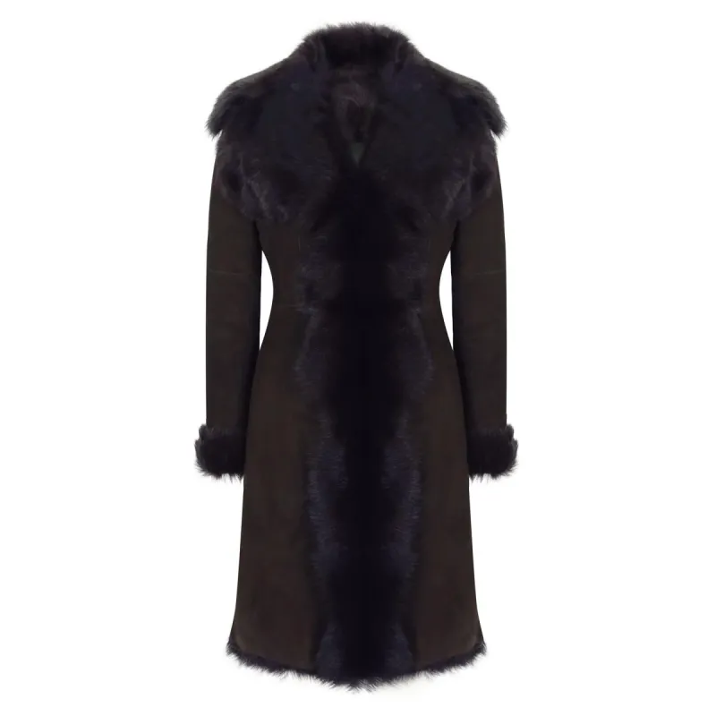 Brown Luxury 3/4 Length Women's Suede Toscana Sheepskin Coat sold by Tru Clothing
