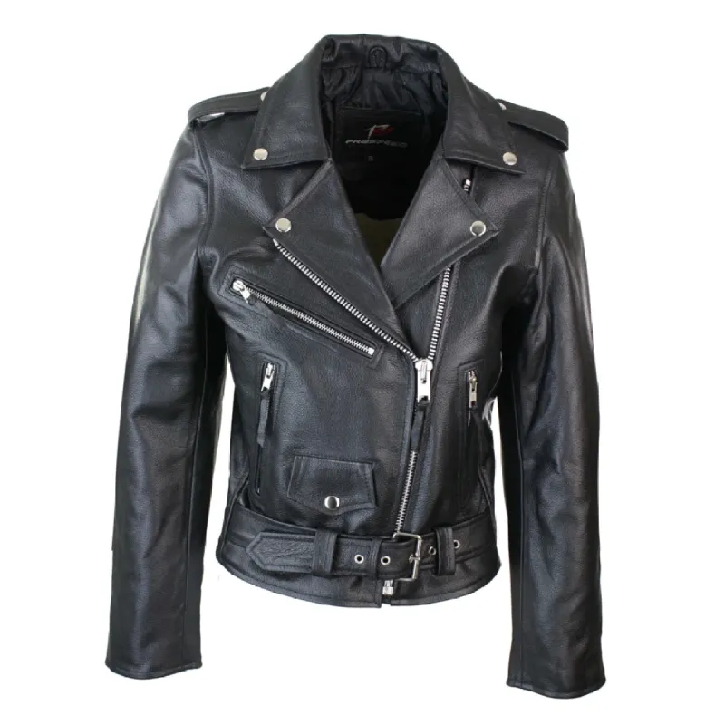 Brando Women's Black Red White Classic Biker Motorcycle Motorbike Hide Leather Jacket sold by Tru Clothing