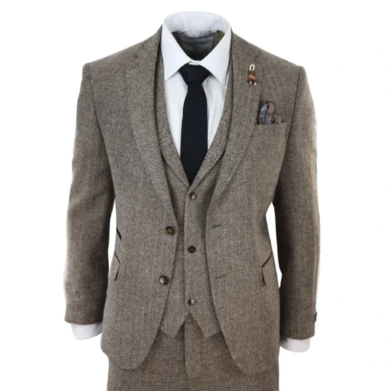 281-03 - Men's Oak 3 Piece Tweed Suit Herringbone Wool Fit sold by Tru Clothing