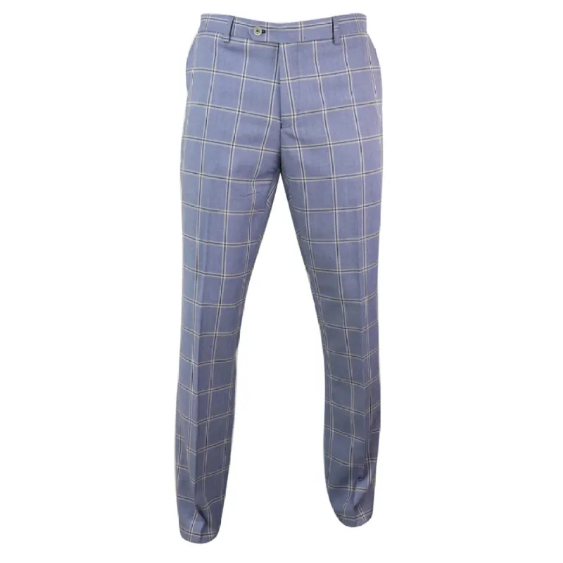 Paradise - Men's Light Blue Check Trousers sold by Tru Clothing