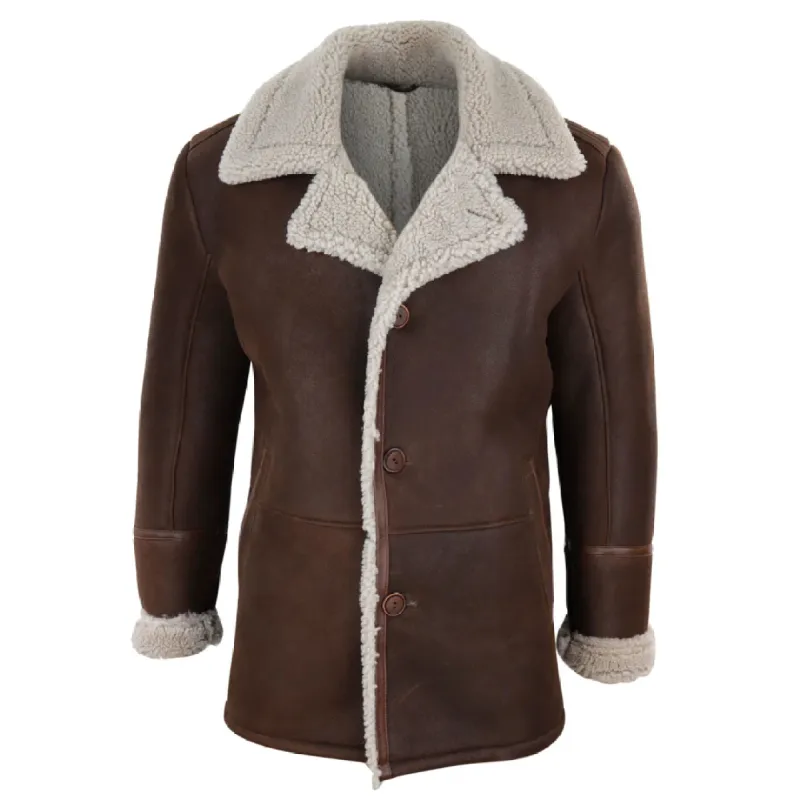 Men's Sheepskin Coat Button German WW2 Captain Marine Jacket sold by Tru Clothing