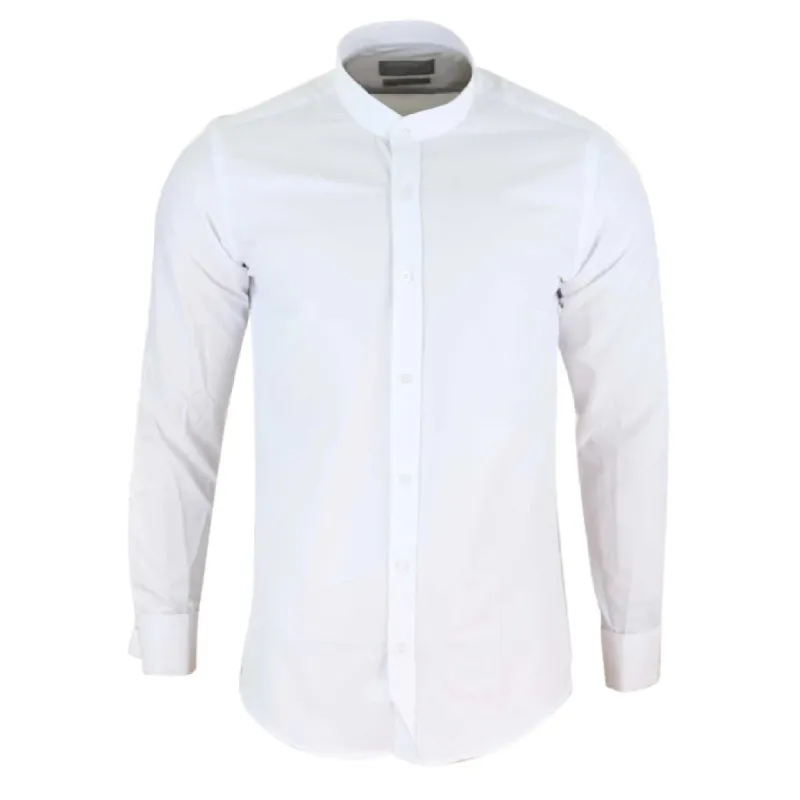 Men's White Nehru Classic Round Removable Collar Button Shirt Slim Regular Fit sold by Tru Clothing