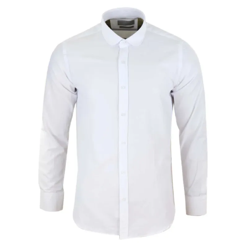 Men's White Classic Round Collar Button Shirt Slim Regular Fit sold by Tru Clothing