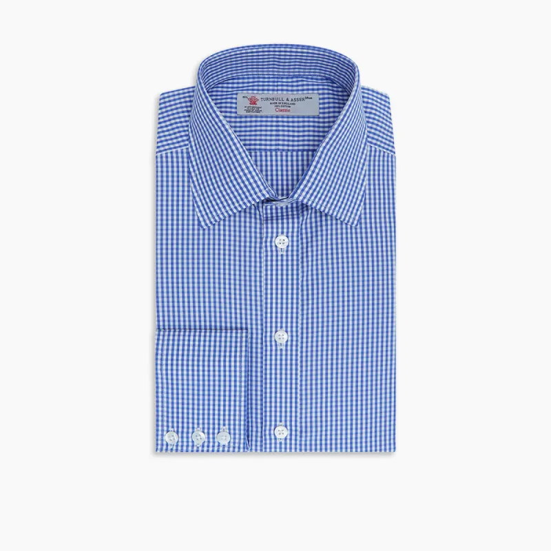 Mid-Blue Gingham Check Shirt with T&A Collar and 3-Button Cuffs sold by Turnbull & Asser
