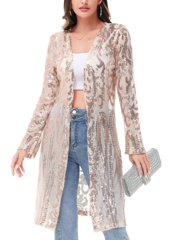 Anna-Kaci Women's Sparkly Sequin Cardigan Long Sleeve Open Front Glitter Kimono sold by Anna-Kaci